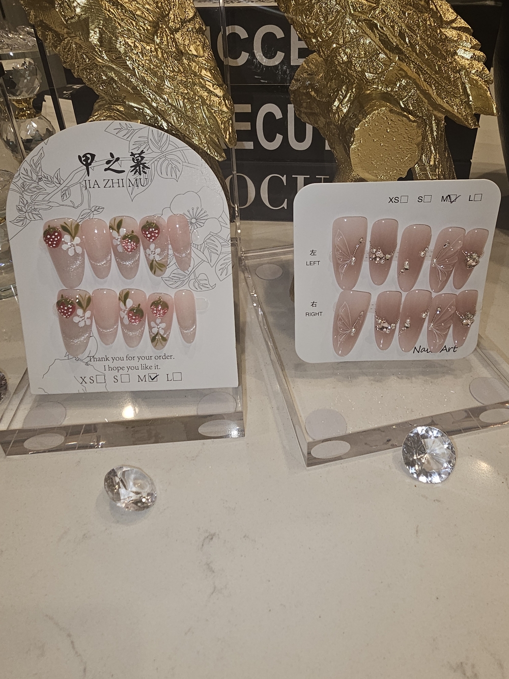Pink Floral Press-On Nails - Stylish Strawberry & Butterfly Accents